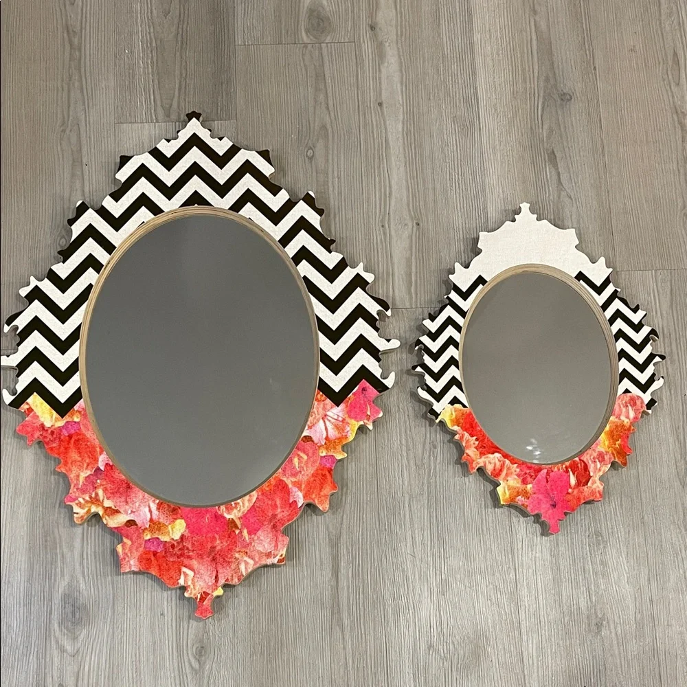 Modern Chevron and Floral Wall Mirror Set